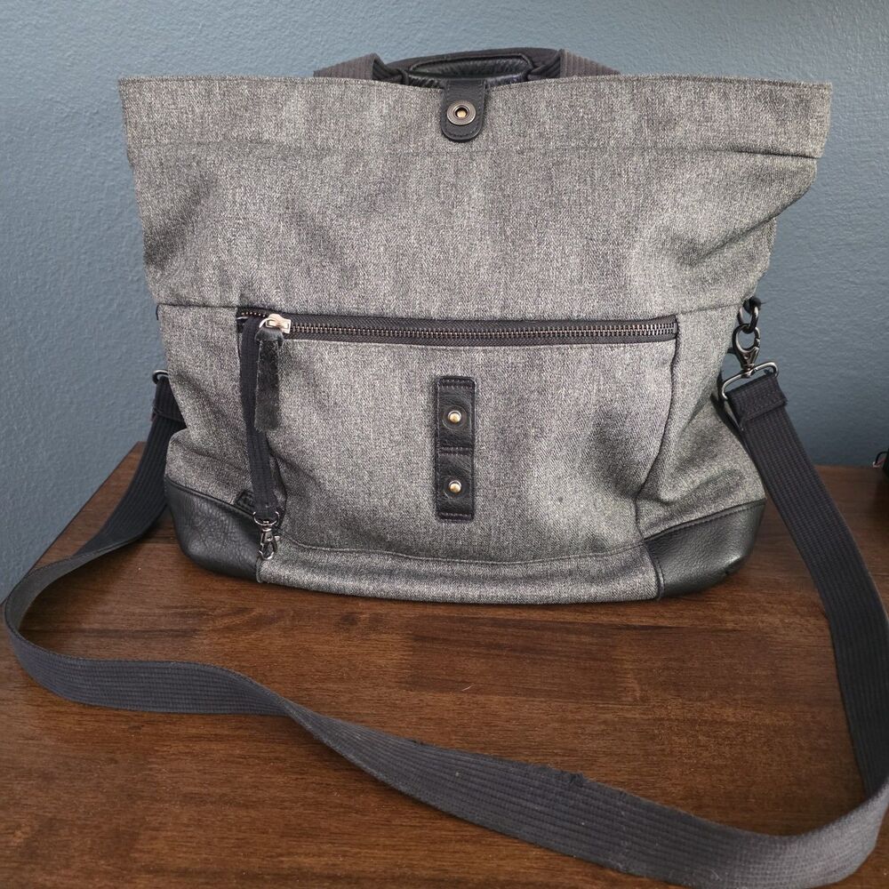 Tumbuk2 Leather Parcel Tote Shopper Messenger Laptop Crossbody Shoulder Bag Gray